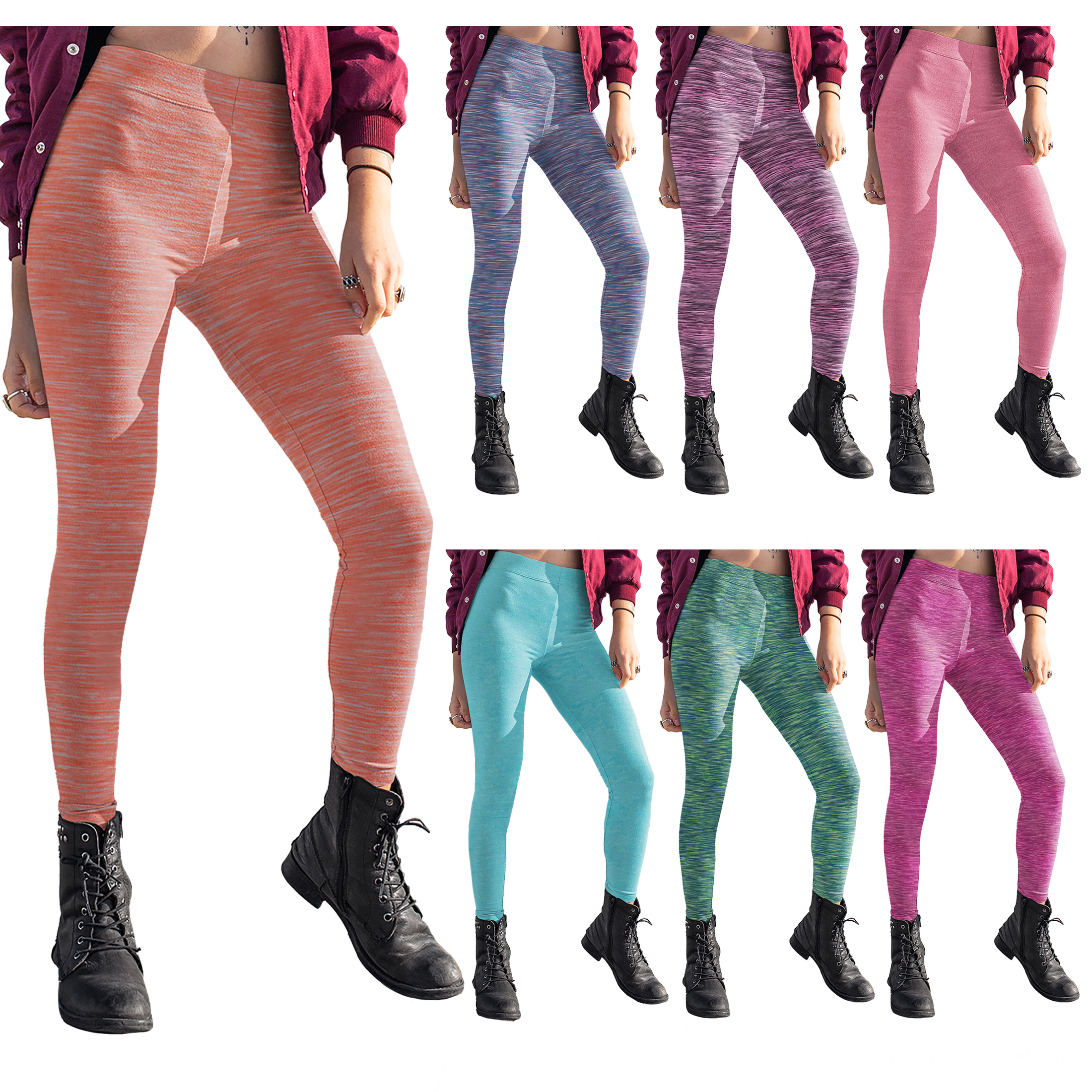 6-Pack: Women's Space Dye Seamless Leggings - L