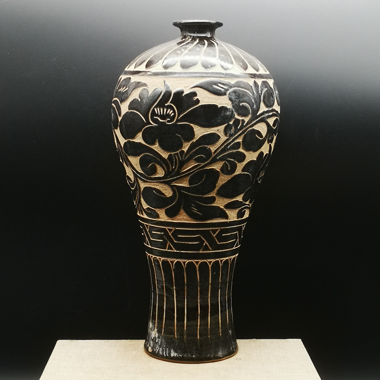 Porcelain Antique Unique Chinese Vase Black Flower Handmade Asian Culture Art GDHP026
