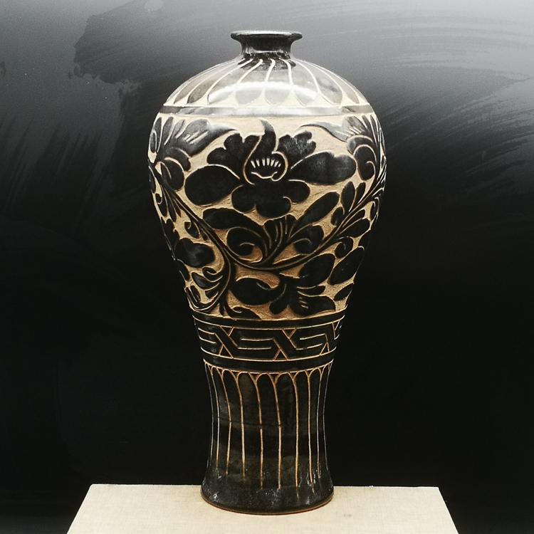 Porcelain Antique Unique Chinese Vase Handmade Asian Black Flower Culture Art GDHP026