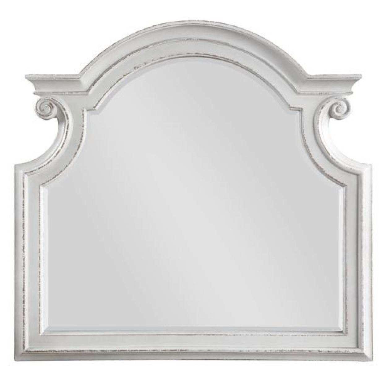 Fil 46 Inch Solid Wood Mirror, Arch Top, Scalloped, Antique White- Saltoro Sherpi