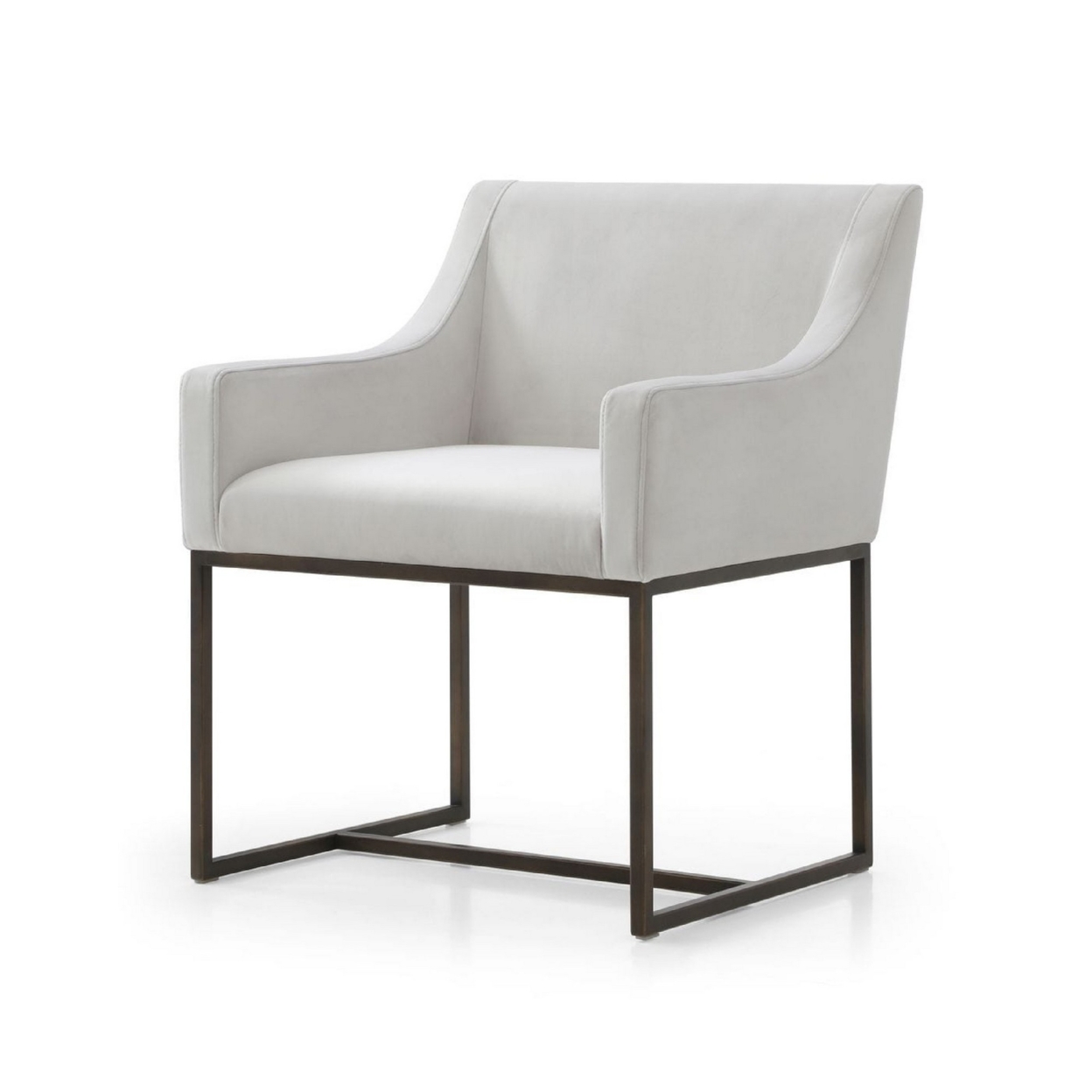 Cid 24 Inch Modern Dining Chair, Armrests, Tight Back, White, Antique Brass- Saltoro Sherpi