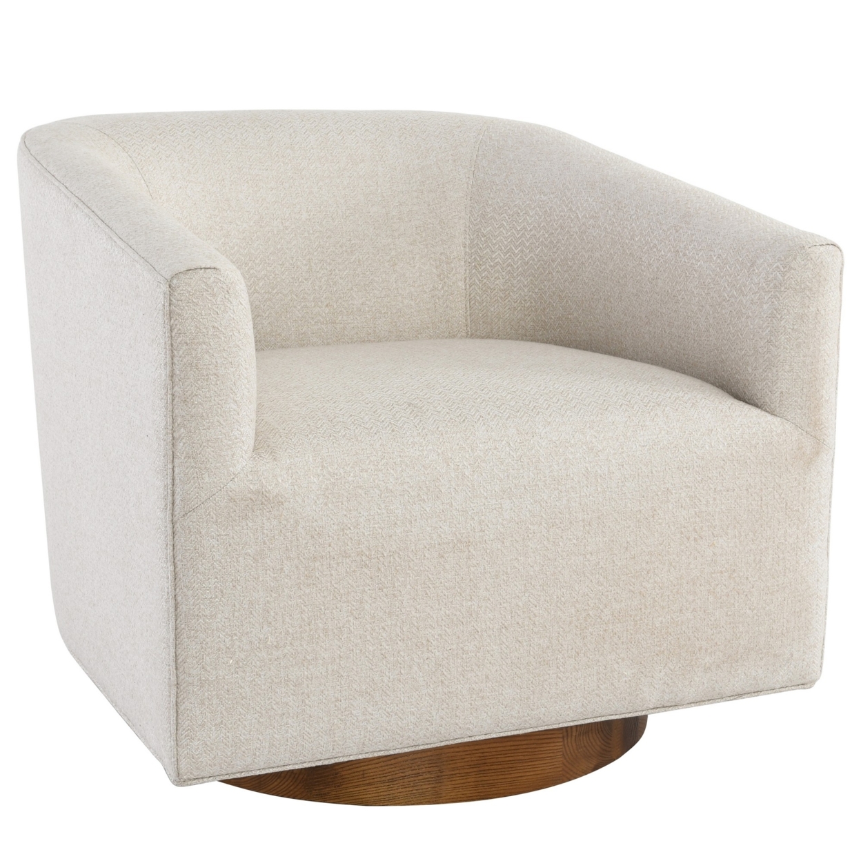 30 Inch Swivel Accent Chair, Soft Polyester, Curved Back, Beige, Brown- Saltoro Sherpi