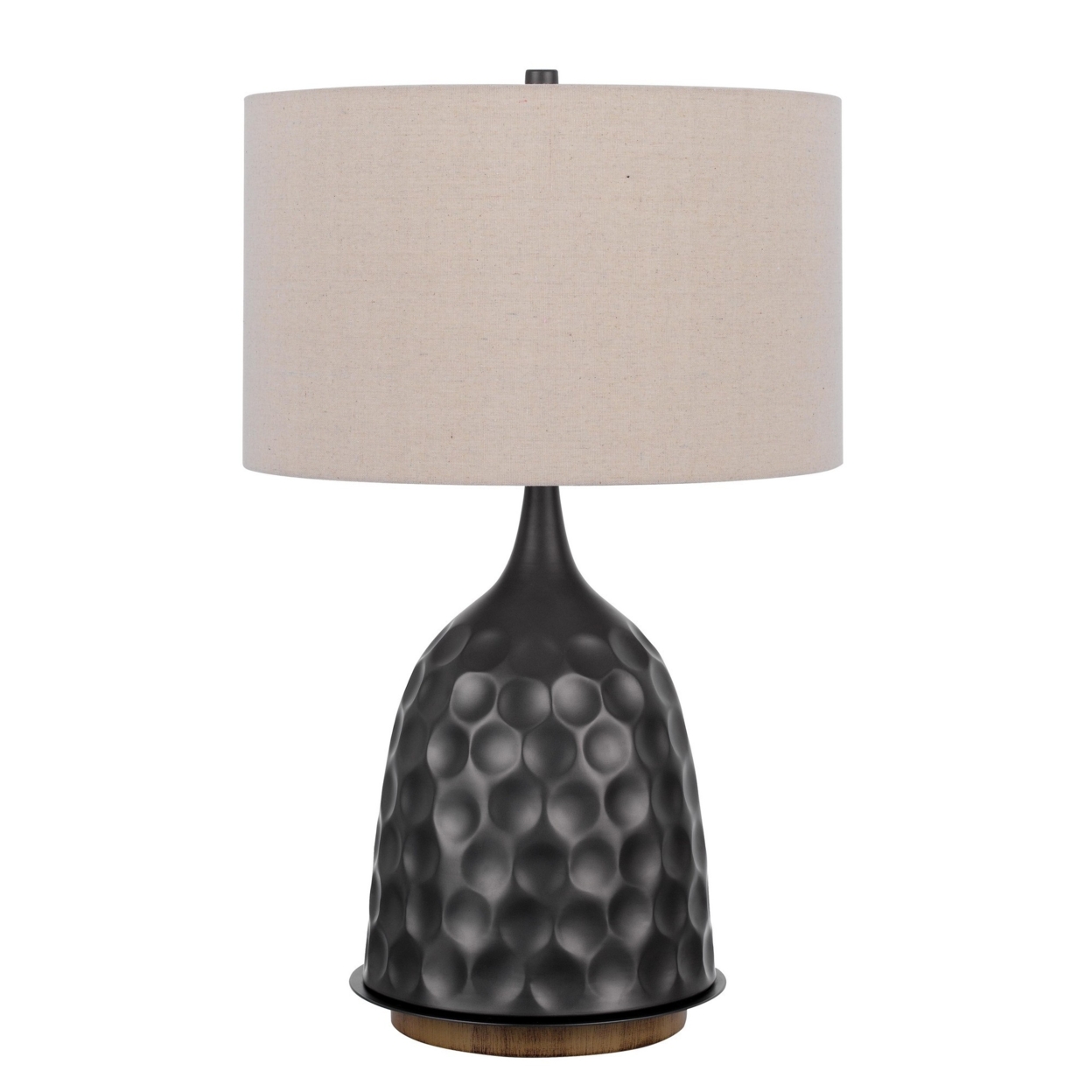 29 Inch Modern Table Lamp, Drum Shade, Diverted Wood Base, Dark Bronze Brown- Saltoro Sherpi
