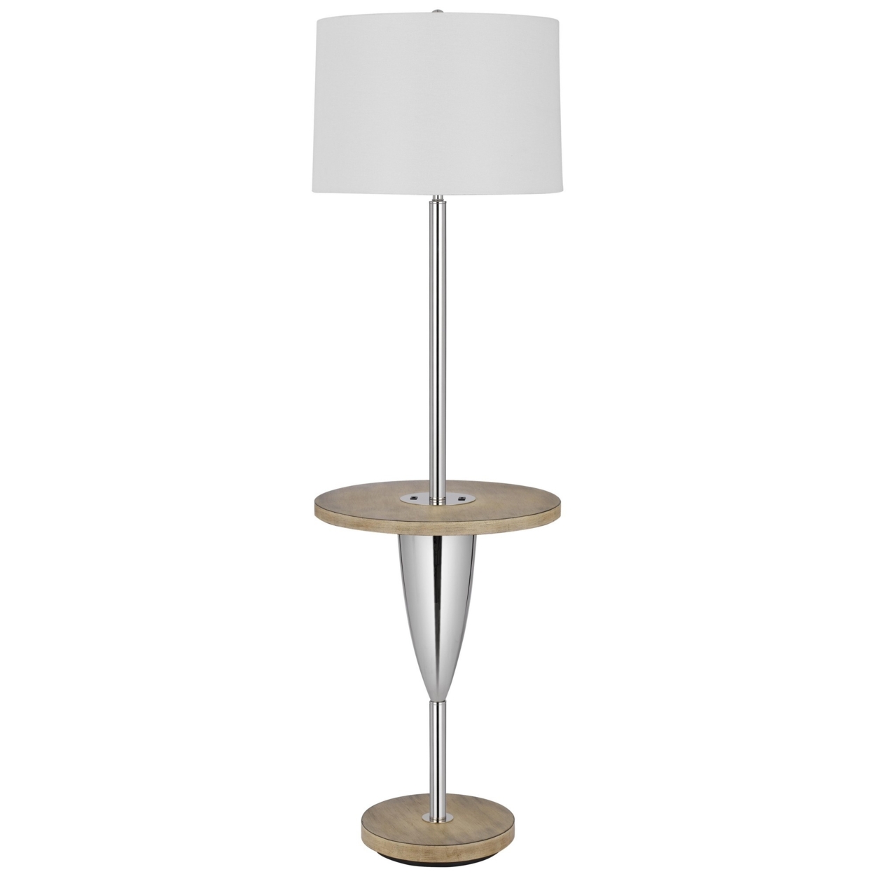Charlie 61 Inch Modern Floor Lamp, Wood Table, 1 USB, Glossy, White, Brown- Saltoro Sherpi