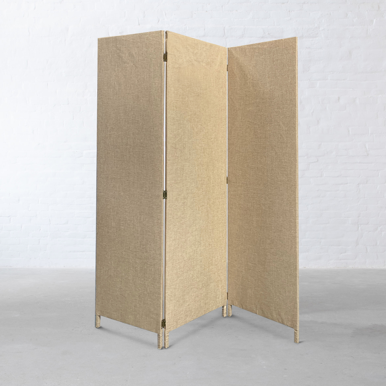 3 Panel Fabric Upholstered Wooden Screen With Straight Legs, Beige- Saltoro Sherpi