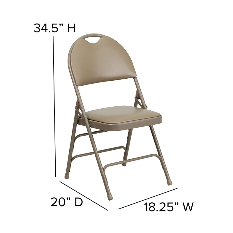 2 Pack HERCULES Series Ultra-Premium Triple Braced Beige Vinyl Metal Folding Chair With Easy-Carry Handle