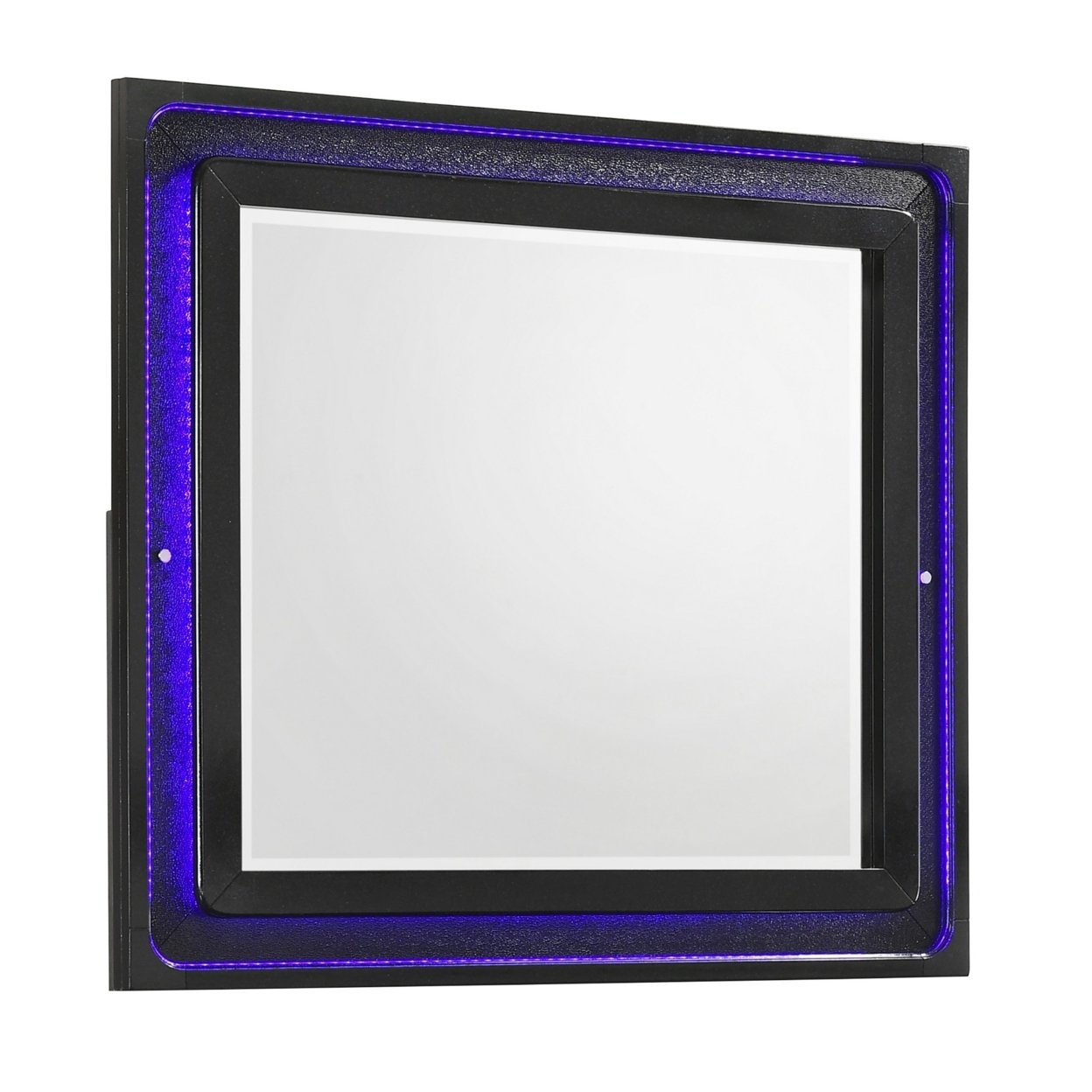 Vini 44 Inch Modern Mirror, Rectangular Wood Frame, Built In LED, Black
