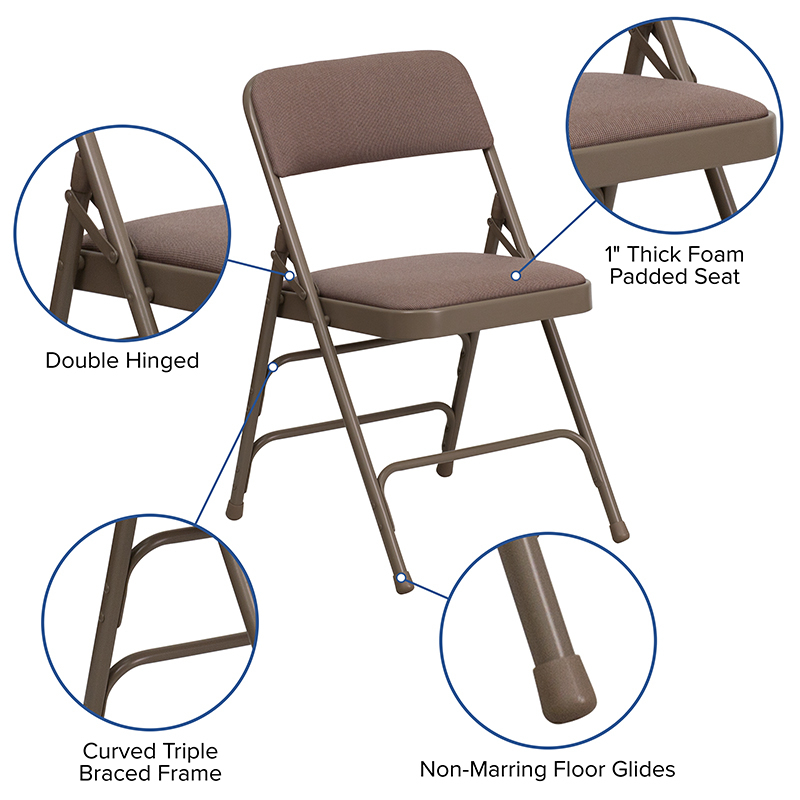 2 Pack HERCULES Series Curved Triple Braced & Double Hinged Beige Fabric Metal Folding Chair