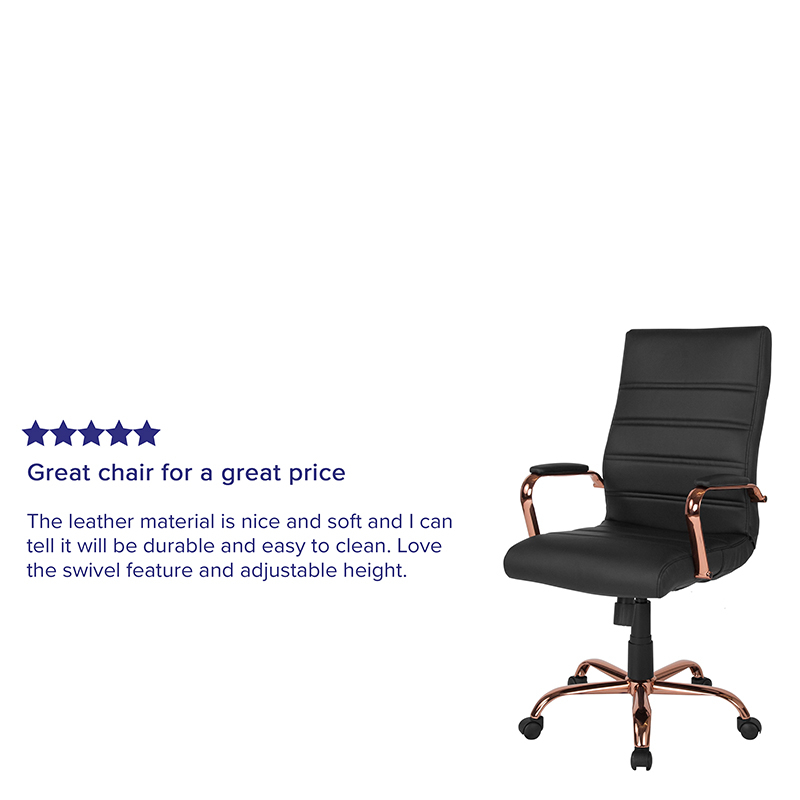 High Back Black LeatherSoft Executive Swivel Office Chair With Rose Gold Frame And Arms