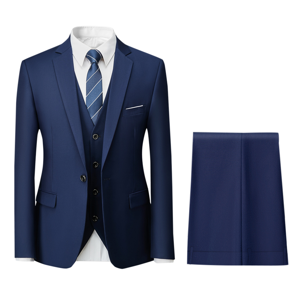 Buy Men Navy Slim Fit Solid Formal Three Piece Suit Online