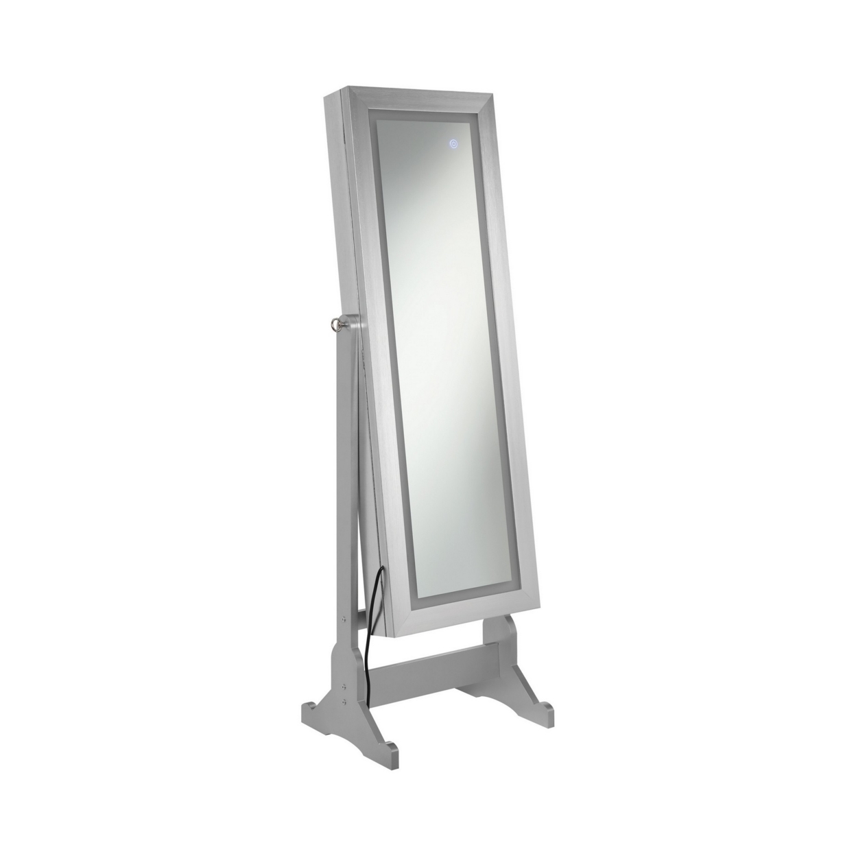 58 Inch Full Body Floor Cheval Mirror, Jewelry Storage, LED, Silver