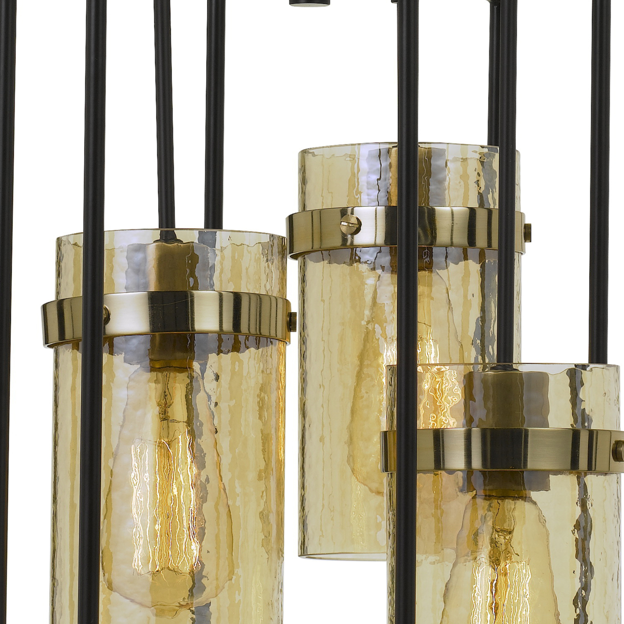 Rectangular Open Cage Design Pendant With Cylindrical Glass Shade, Black- Saltoro Sherpi