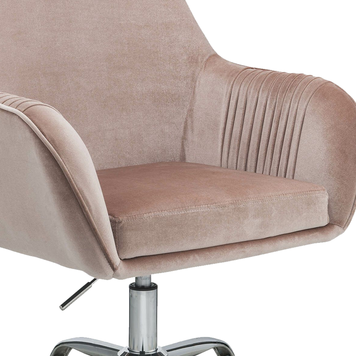 Adjustable Velvet Upholstered Swivel Office Chair With Slopped Armrests, Pink And Silver- Saltoro Sherpi