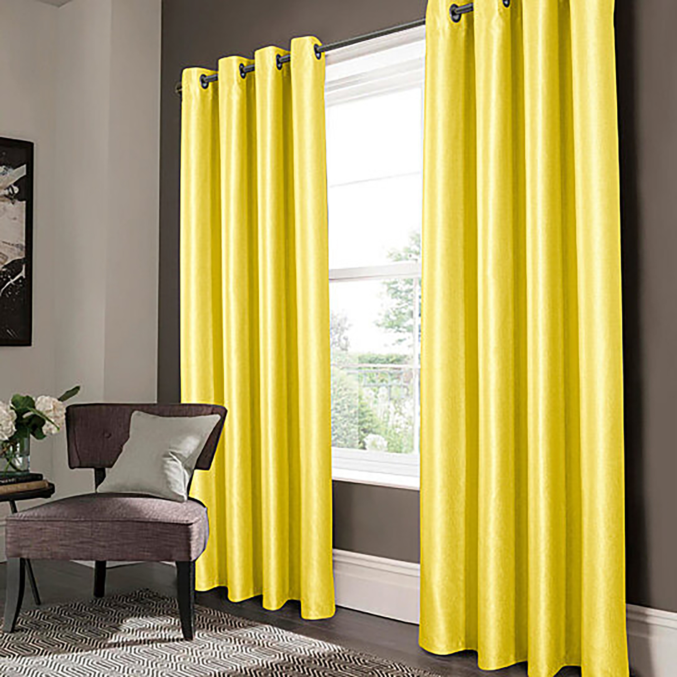 2-Panel: Lido Matte Embossed Thermal Blackout Bedroom Window Grommet Curtain Panel Pair 84 - Yellow