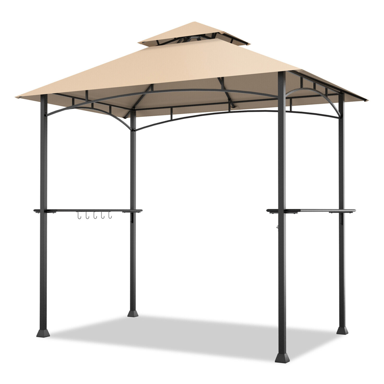 8' X 5' BBQ Grill Gazebo 2-Tier Barbecue Canopy Vented Top Shelves Shelter - Khaki
