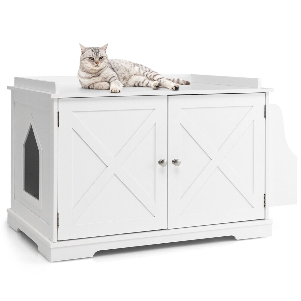 Large Side Table Furniture Wooden Cat Litter Box Enclosure Magazine Rack - Coffee