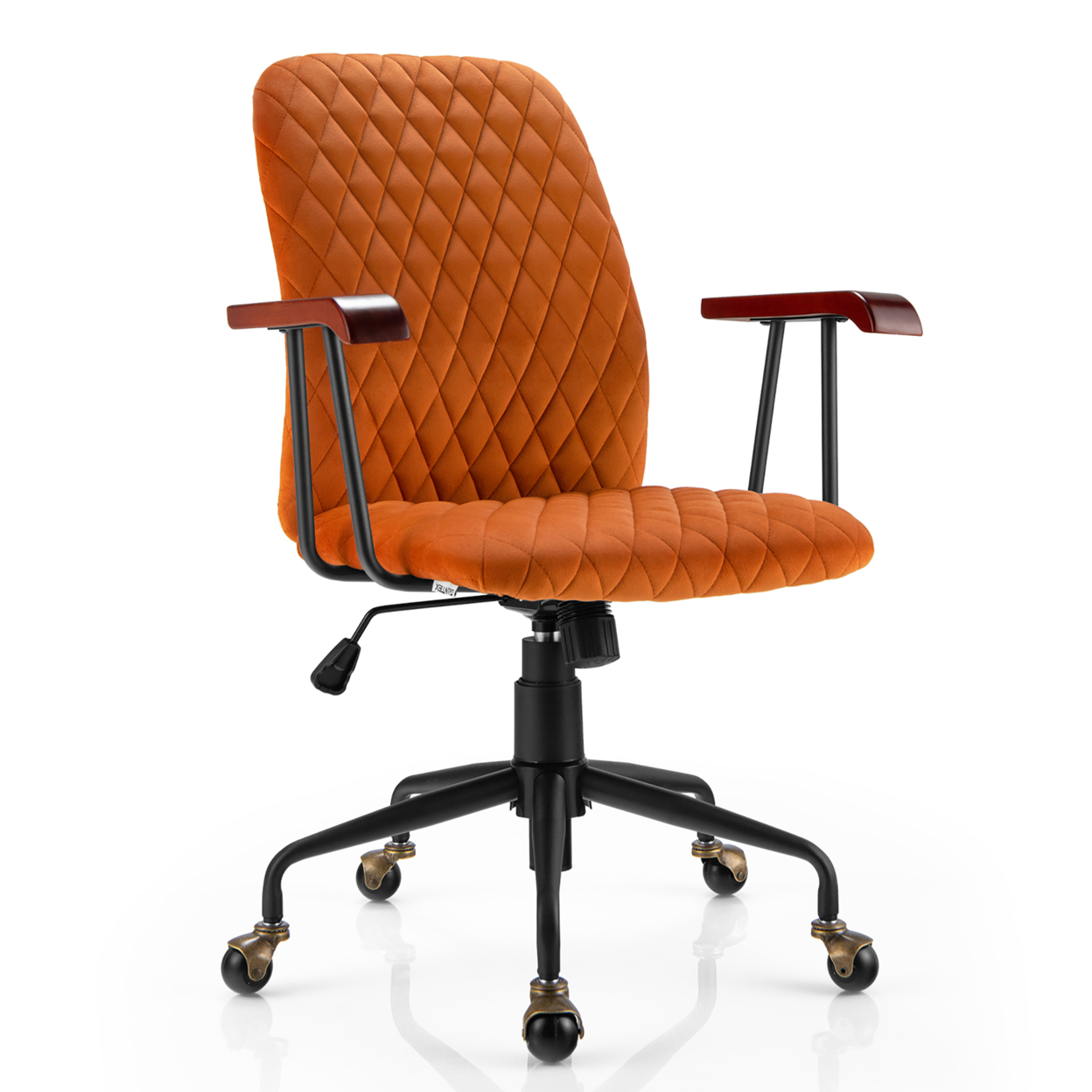 Velvet Home Office Chair Swivel Adjustable Task Chair W/ Wooden Armrest - Orange
