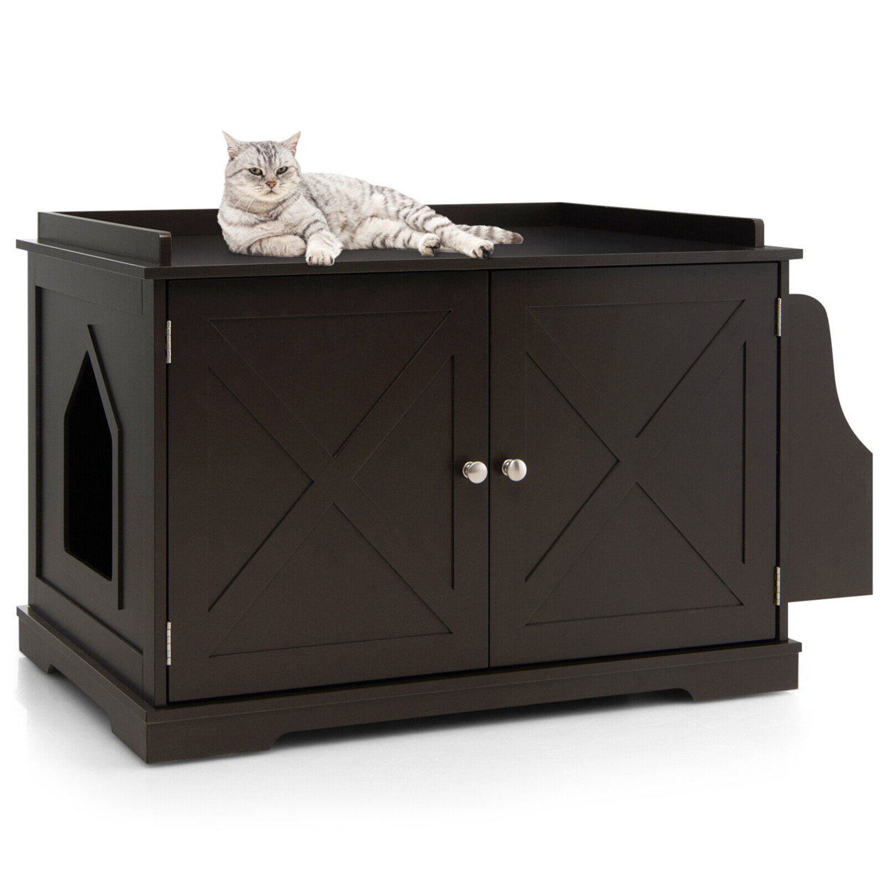 Large Side Table Furniture Wooden Cat Litter Box Enclosure Magazine Rack - White