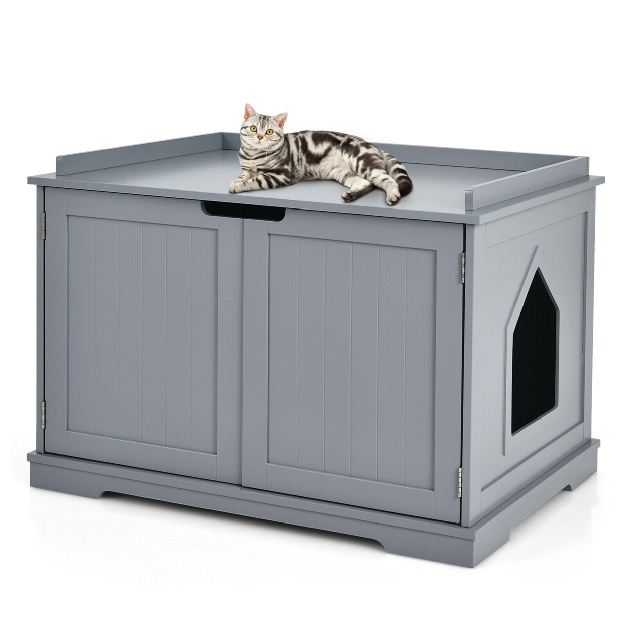 Cat Litter Box Wooden Enclosure Pet House Washroom Storage Bench Grey