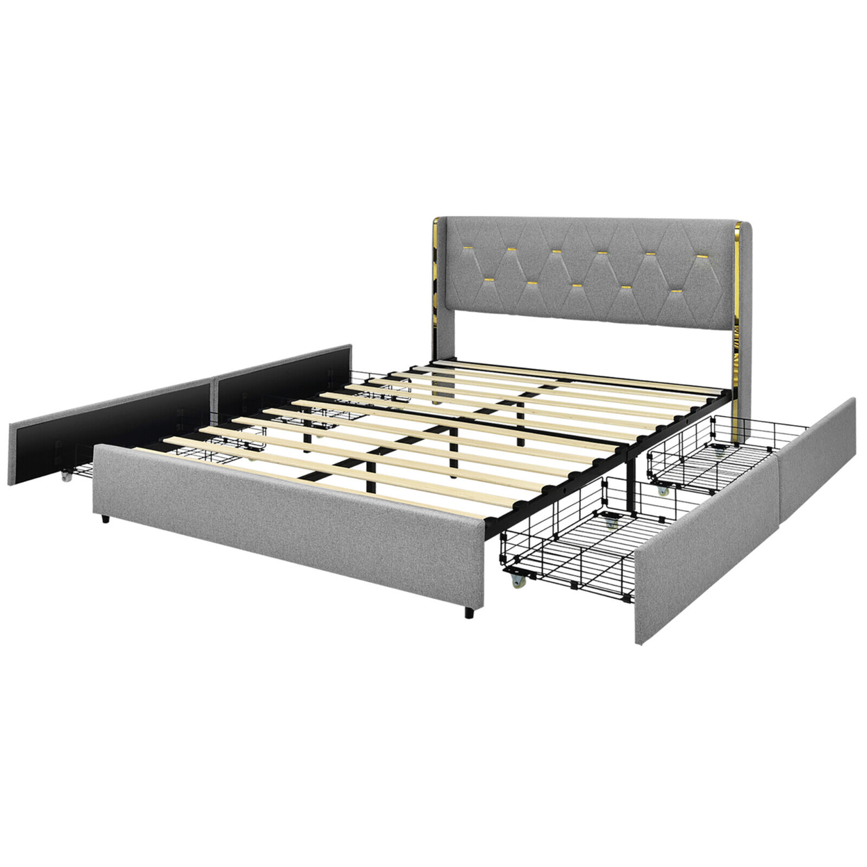 Gymax Queen Bed Frame Mattress Foundation With 4 Storage Drawers Silver