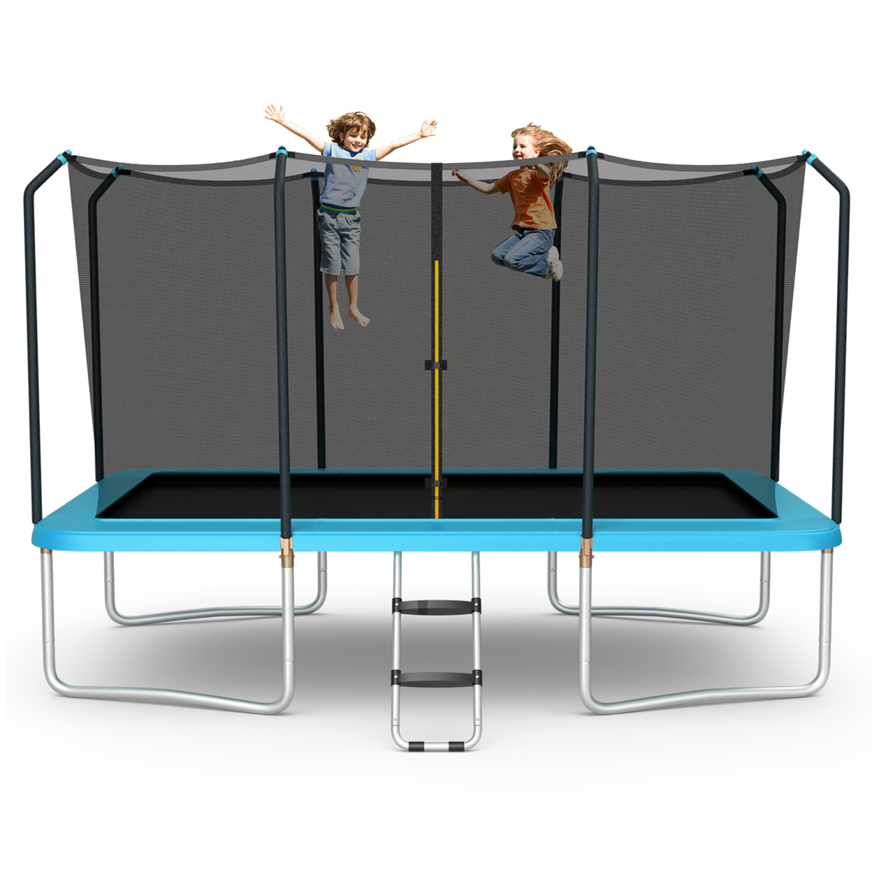 8 X 14 FT Rectangular Recreational Trampoline W/ Safety Enclosure Net Ladder Outdoor - Blue