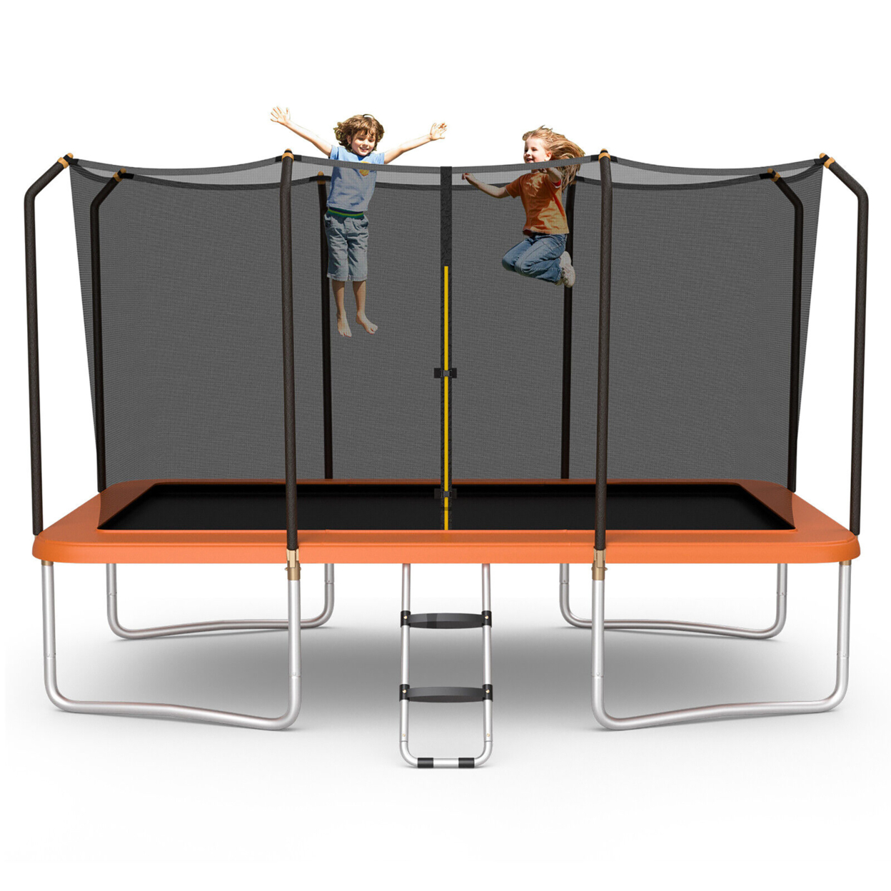 8 X 14 FT Rectangular Recreational Trampoline W/ Safety Enclosure Net Ladder Outdoor - Orange