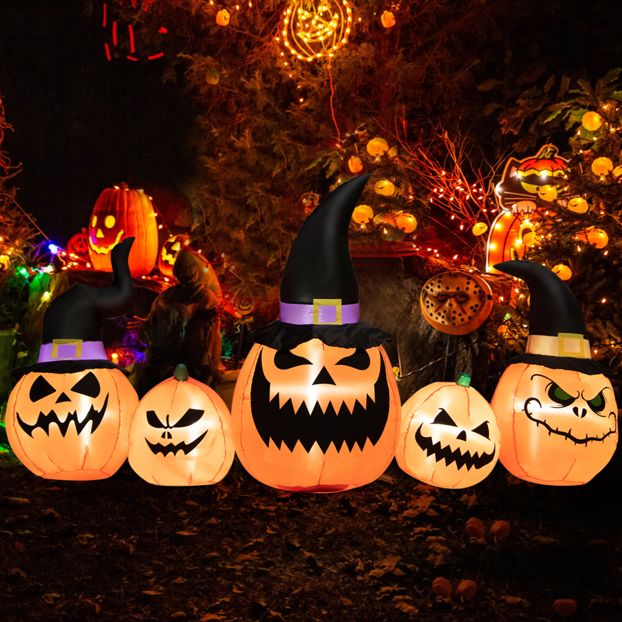 4' Inflatable Halloween Pumpkin Yard Decoration W/Built-in LED Lights