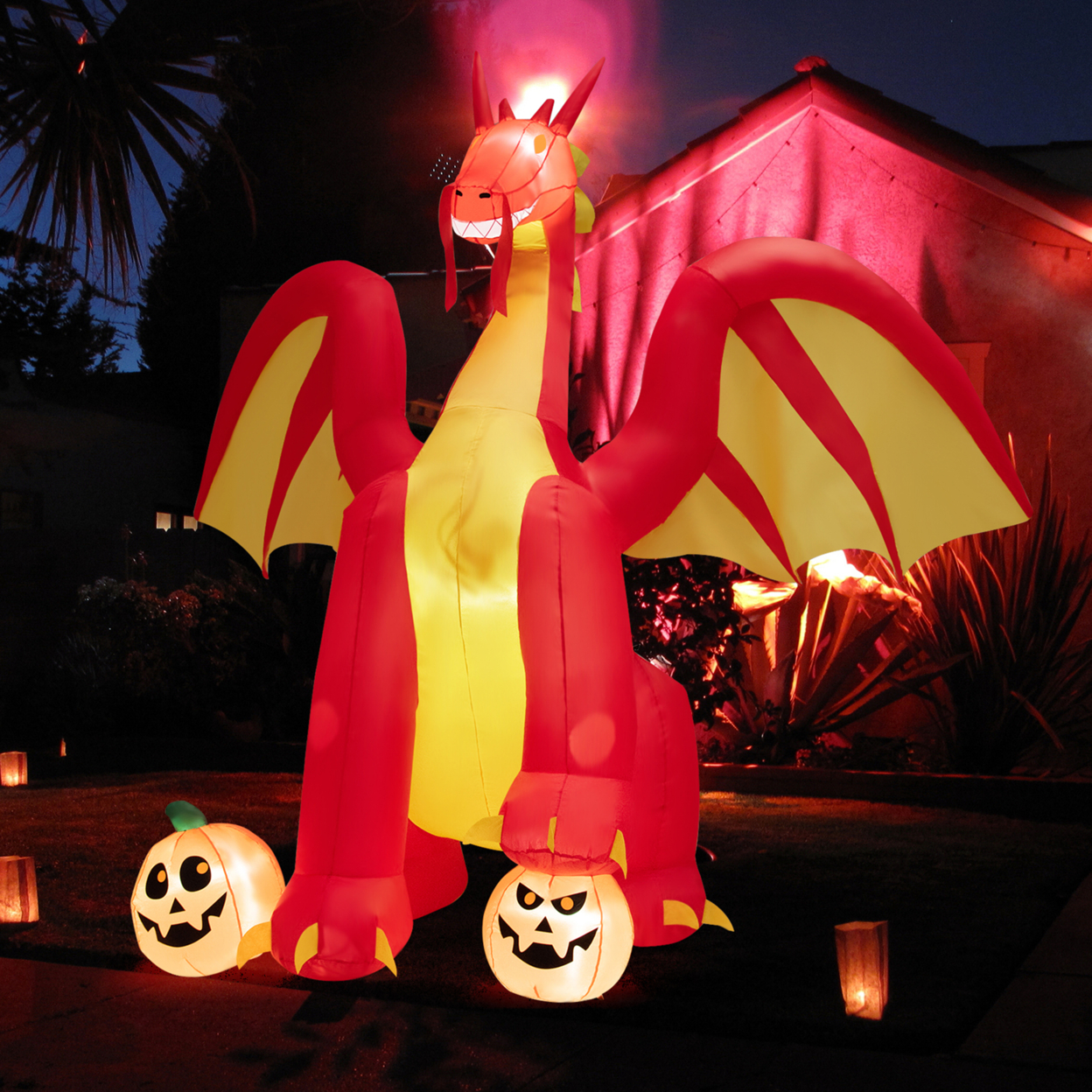 10' Halloween Inflatable Fire Dragon Air-blown Decor W/ Wings & LED