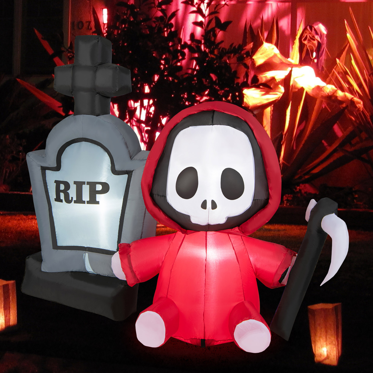 5FT Halloween Inflatable Tombstone & Reaper Combo W/ LED & Waterproof Blower