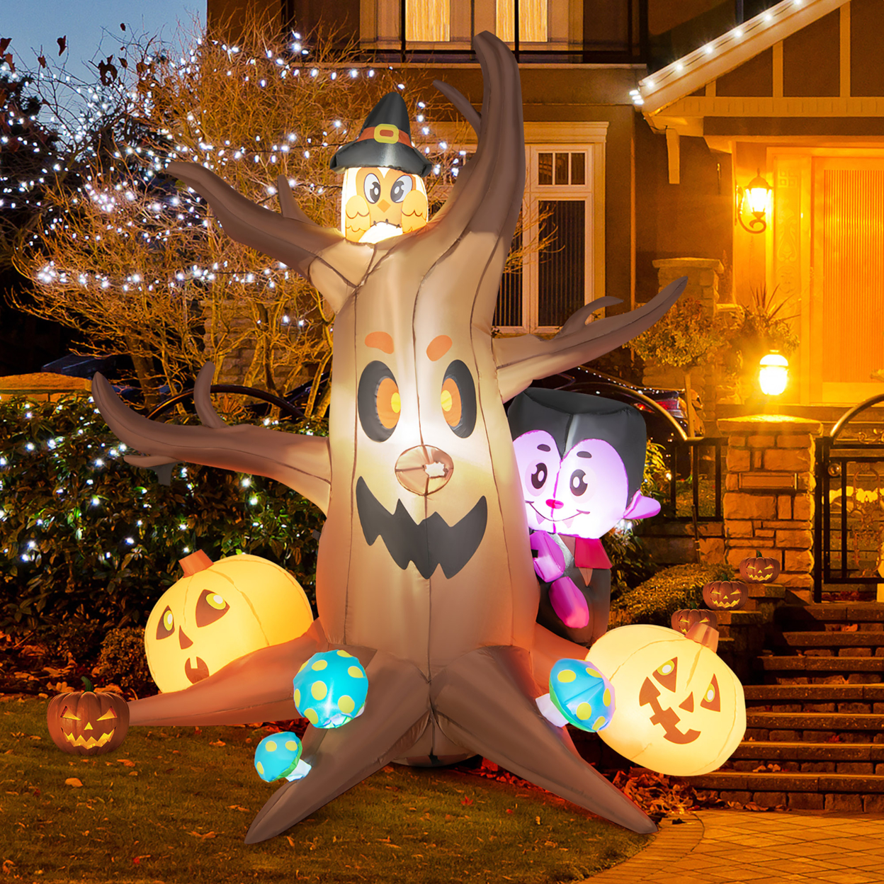 6FT Halloween Inflatable Ghost Tree Pumpkins Decor W/ LED & Waterproof Blower