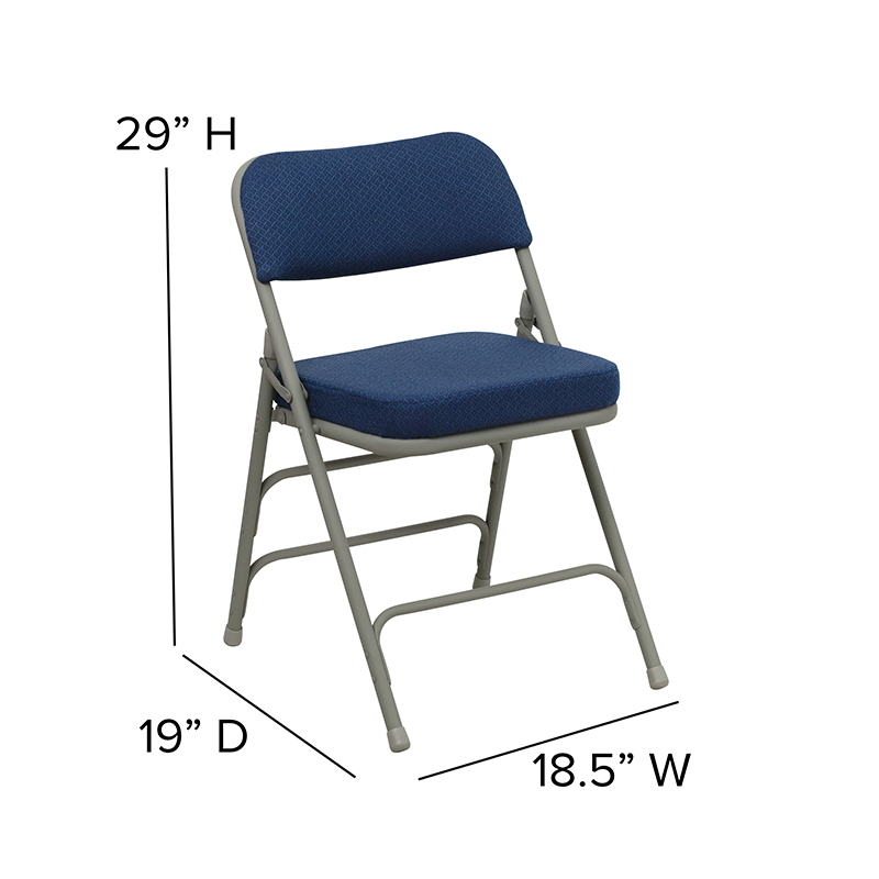 2 Pack HERCULES Series Premium Curved Triple Braced & Double Hinged Navy Fabric Metal Folding Chair, Navy Blue