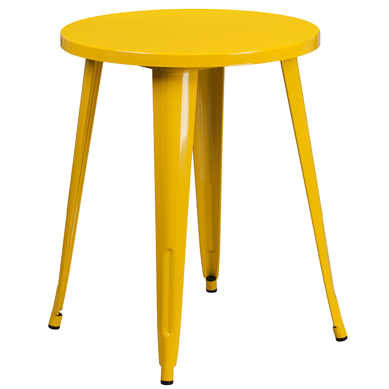 Commercial Grade 24 Round Yellow Metal Indoor-Outdoor Table Set With 2 Cafe Chairs