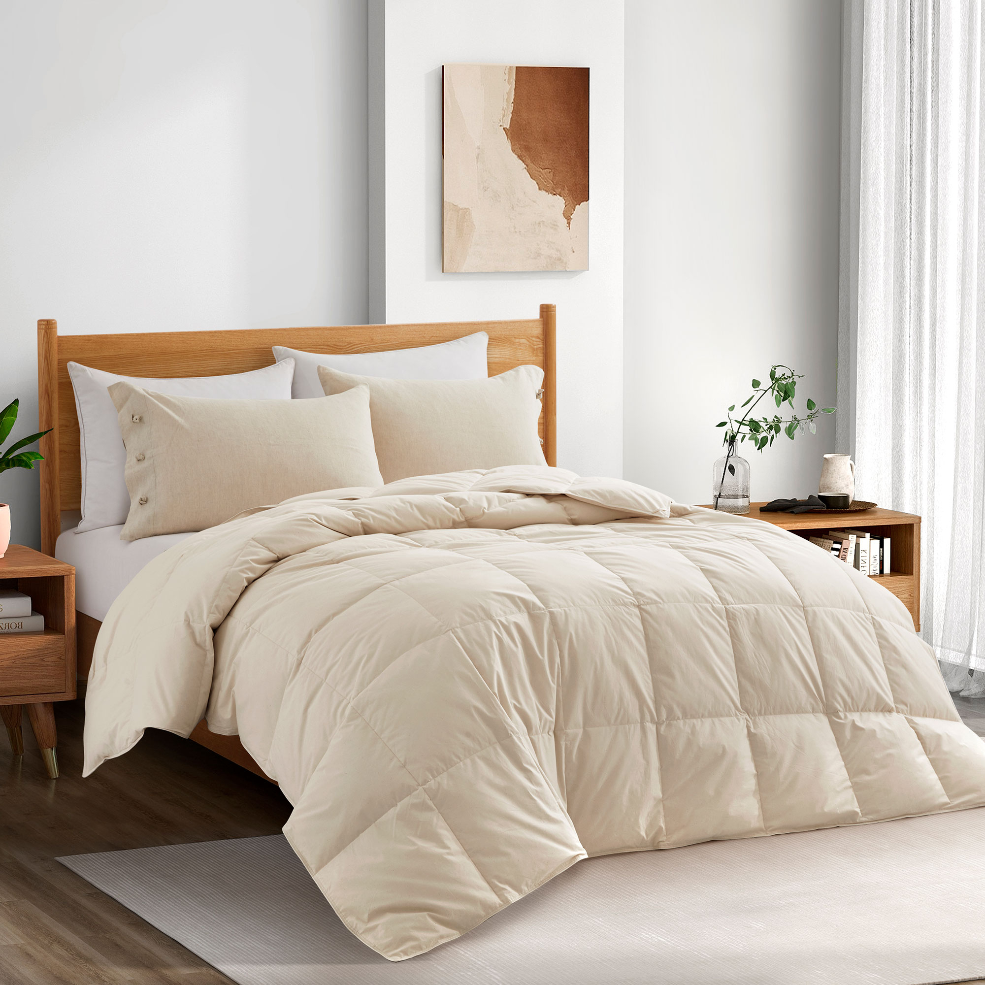 All Season Organic Cotton Comforter Filled With Down And Feather Fiber - Fawn, King
