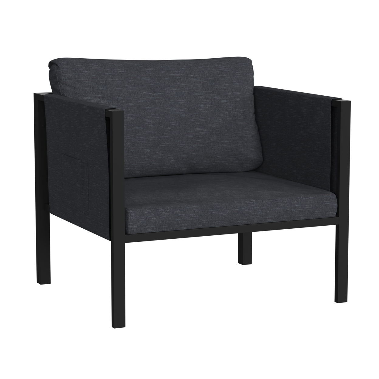 Indooroutdoor Patio Chair With Cushions Modern Steel Framed Chair With Storage Pockets, Black With Charcoal Cushions