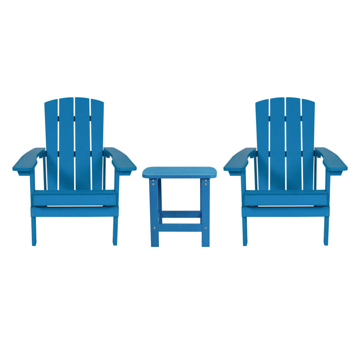 2 Pack Charlestown All-Weather Poly Resin Wood Adirondack Chairs With Side Table In Blue
