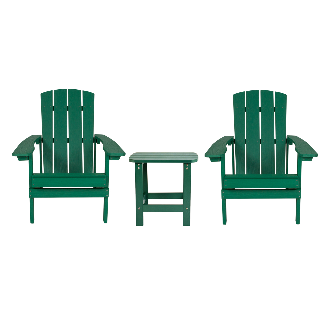 2 Pack Charlestown All-Weather Poly Resin Wood Adirondack Chairs With Side Table In Green
