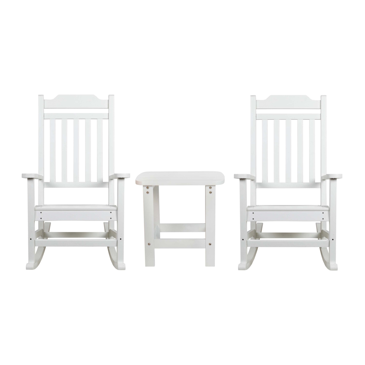 Set Of 2 Winston All-Weather Poly Resin Rocking Chairs With Accent Side Table In White
