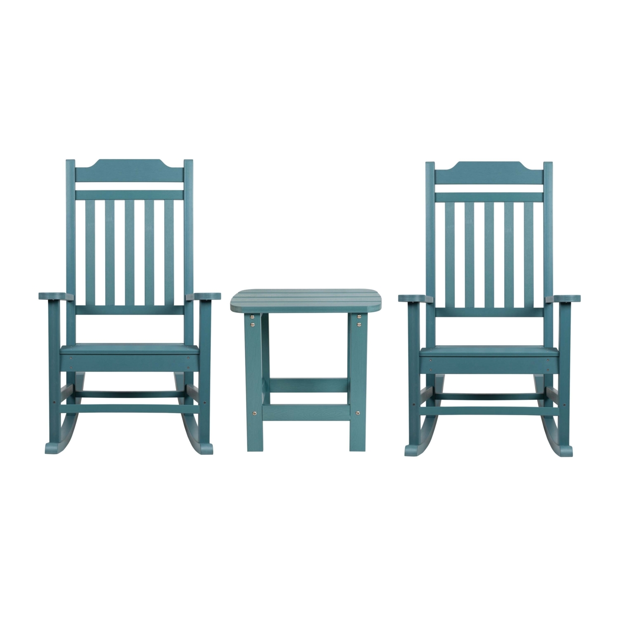 Set Of 2 Winston All-Weather Poly Resin Rocking Chairs With Accent Side Table In Teal