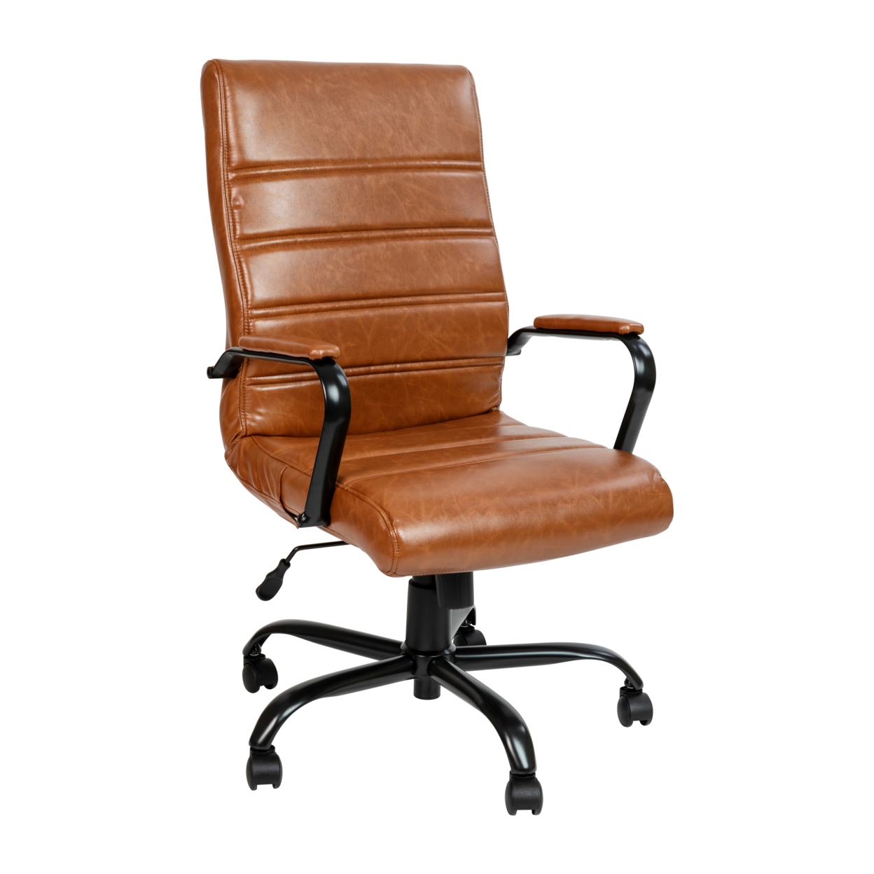 High Back Brown LeatherSoft Executive Swivel Office Chair With Black Frame And Arms