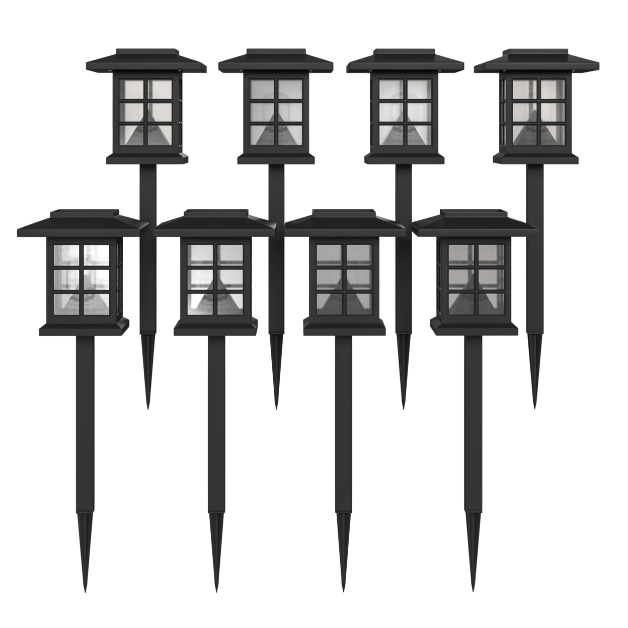 8 Pack Black Lantern Style LED Solar Lights Weather Resistant Outdoor Solar Powered Lights For Pathway, Garden, & Yard