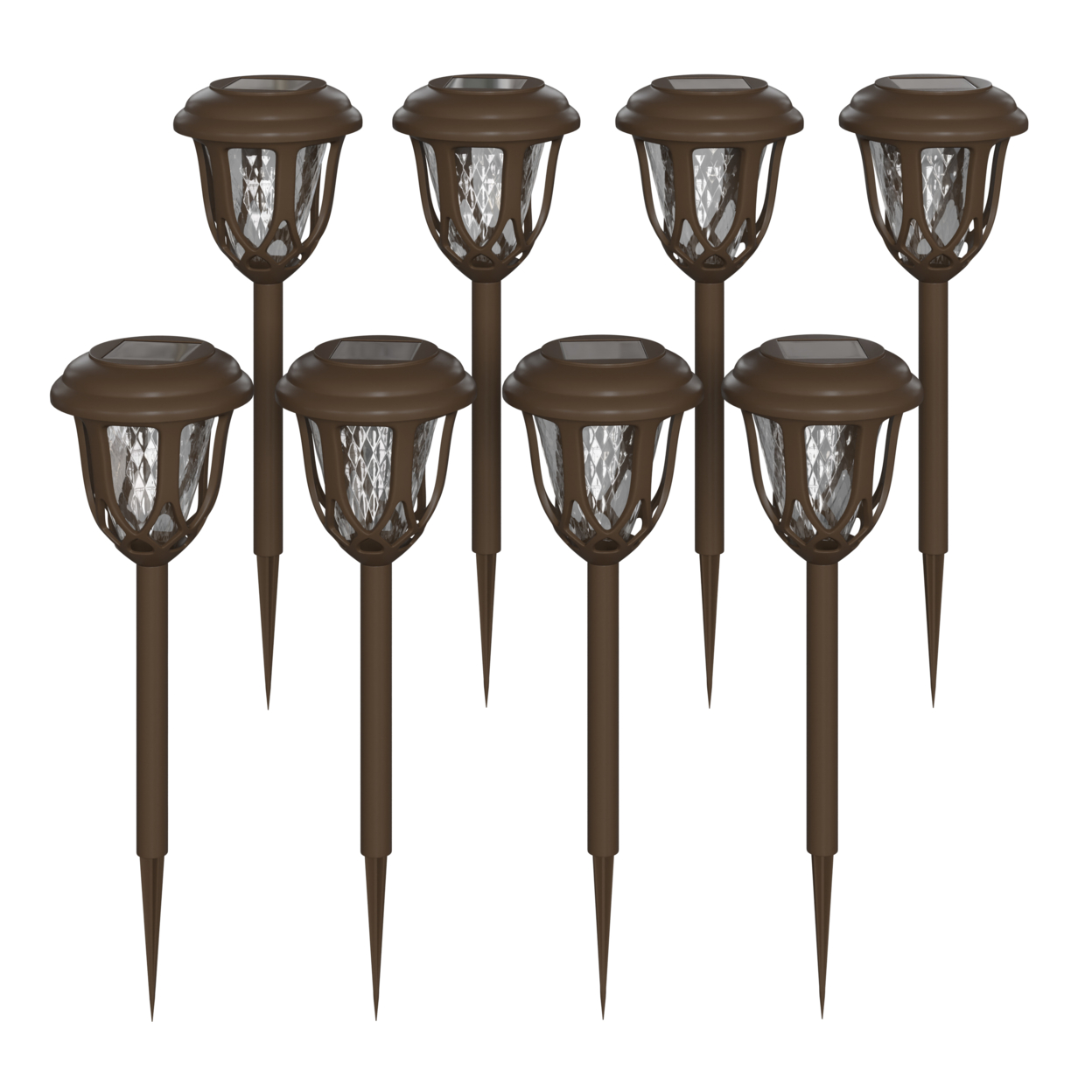 8 Pack Brown Tulip Design LED Solar Lights Weather Resistant Outdoor Solar Powered Lights For Pathway, Garden, & Yard