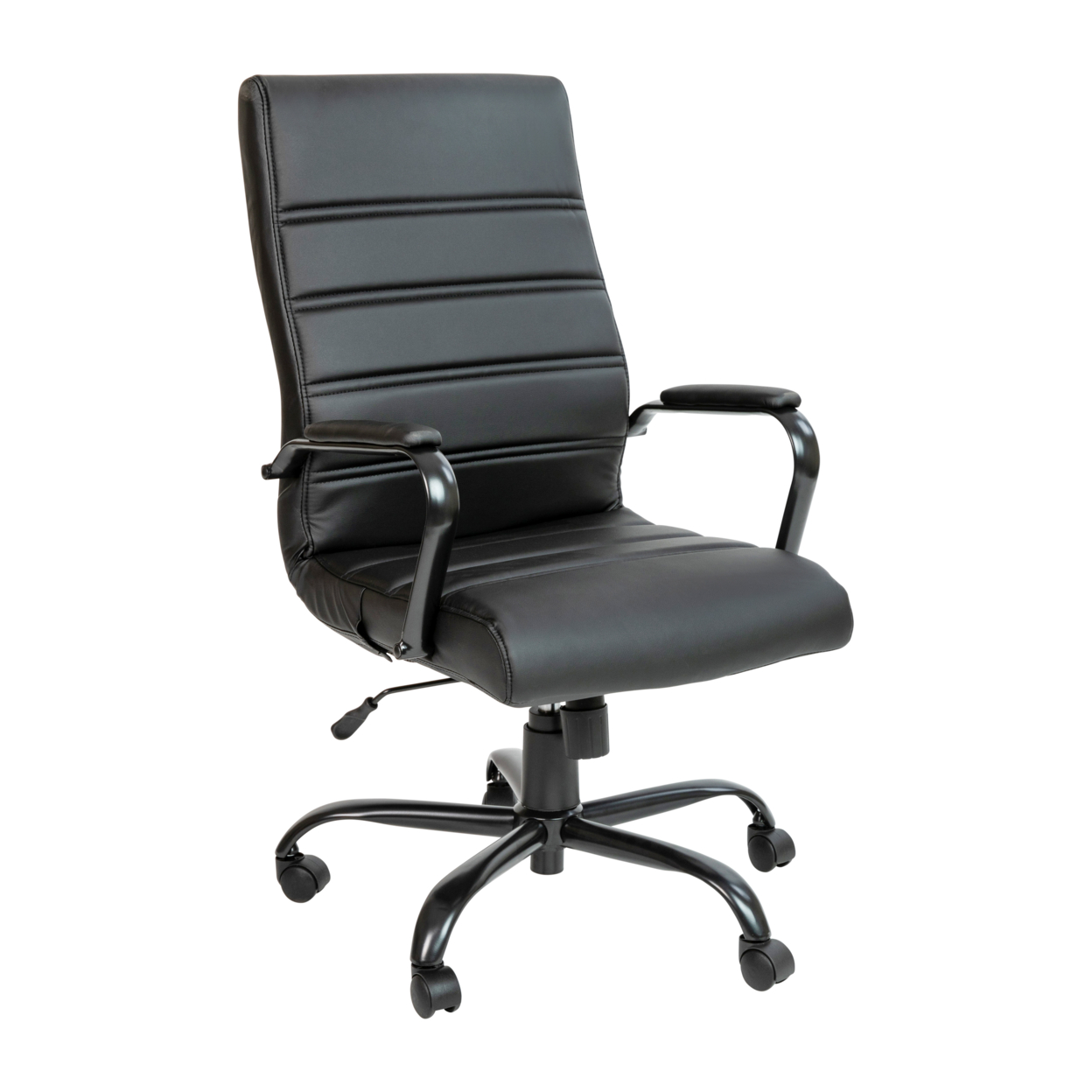 High Back Black LeatherSoft Executive Swivel Office Chair With Black Frame And Arms
