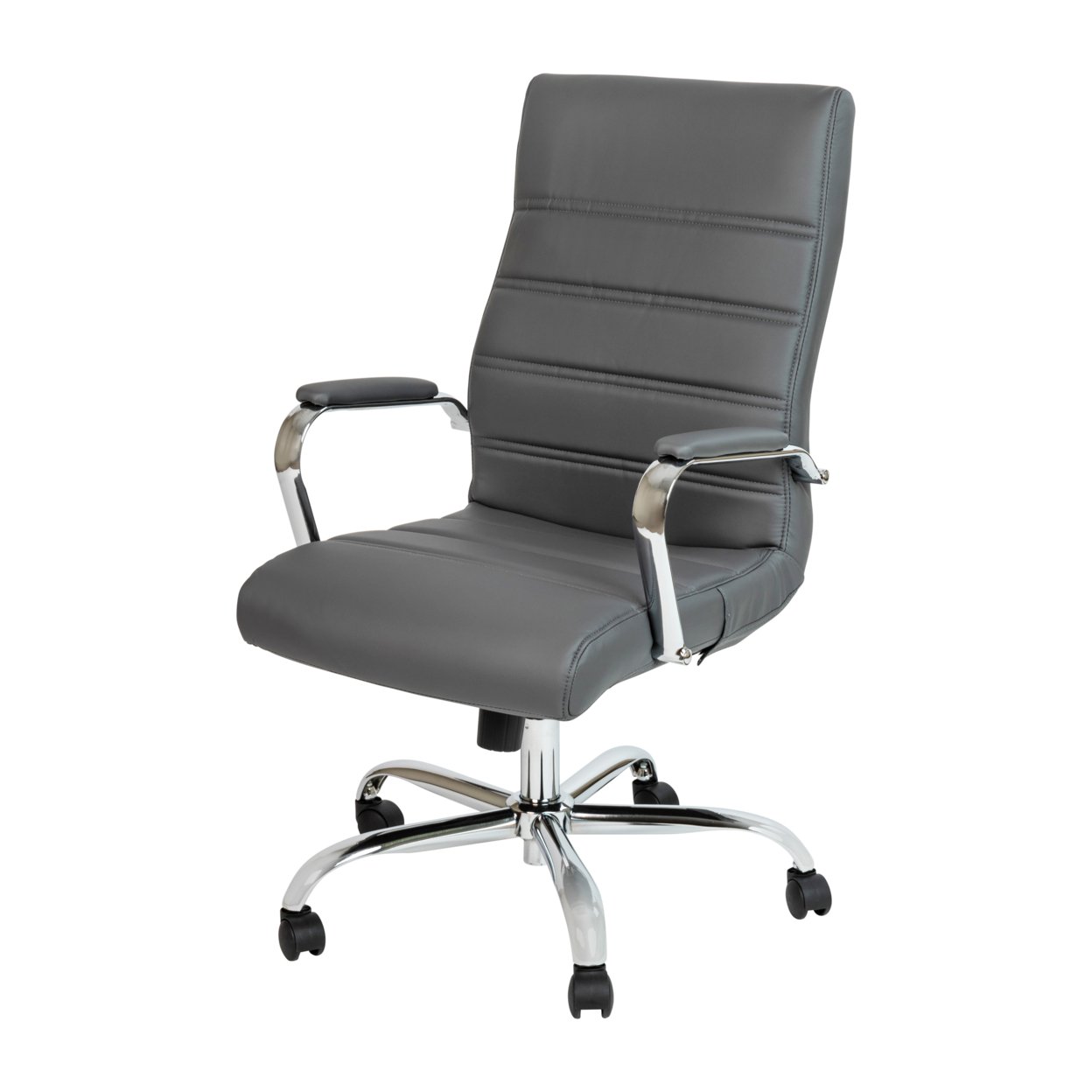 High Back Gray LeatherSoft Executive Swivel Office Chair With Chrome Frame And Arms