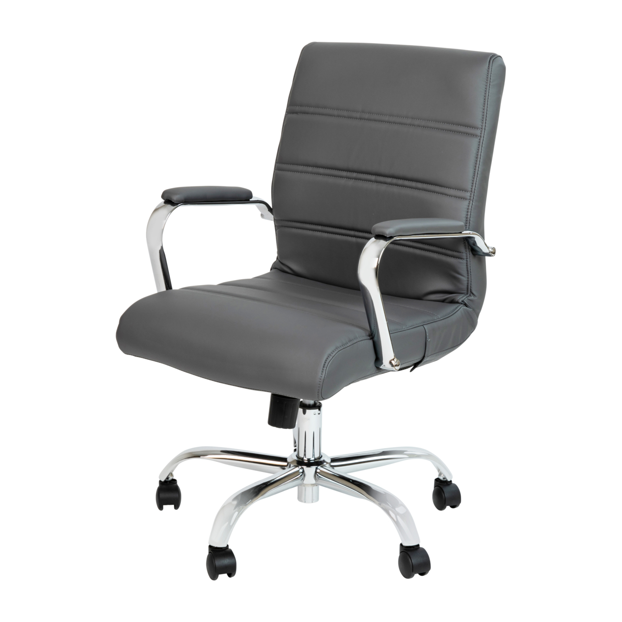 Mid-Back Gray LeatherSoft Executive Swivel Office Chair With Chrome Frame And Arms