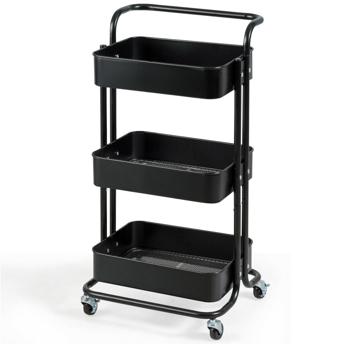32.5 3-Tier Metal Rolling Storage Cart W/5 Brakes Kitchen Black Blue Pink White - Black