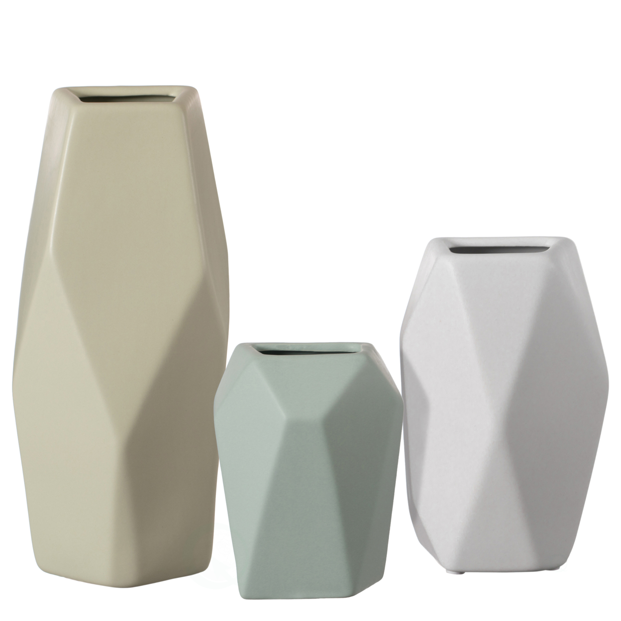Decorative Ceramic Multi Paned Vase, Modern Style Centerpiece Table Vase - White