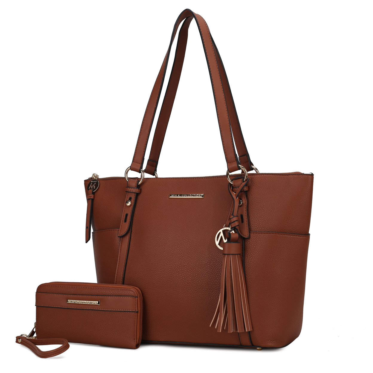 MKF Collection Gloria Vegan Leather Women's Tote Bag By Mia K With Wallet -2 Pieces - Brown