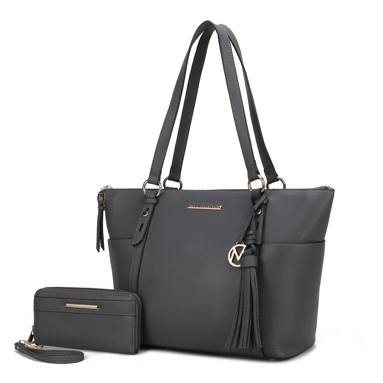 MKF Collection Gloria Vegan Leather Women's Tote Bag By Mia K With Wallet -2 Pieces - Charcoal