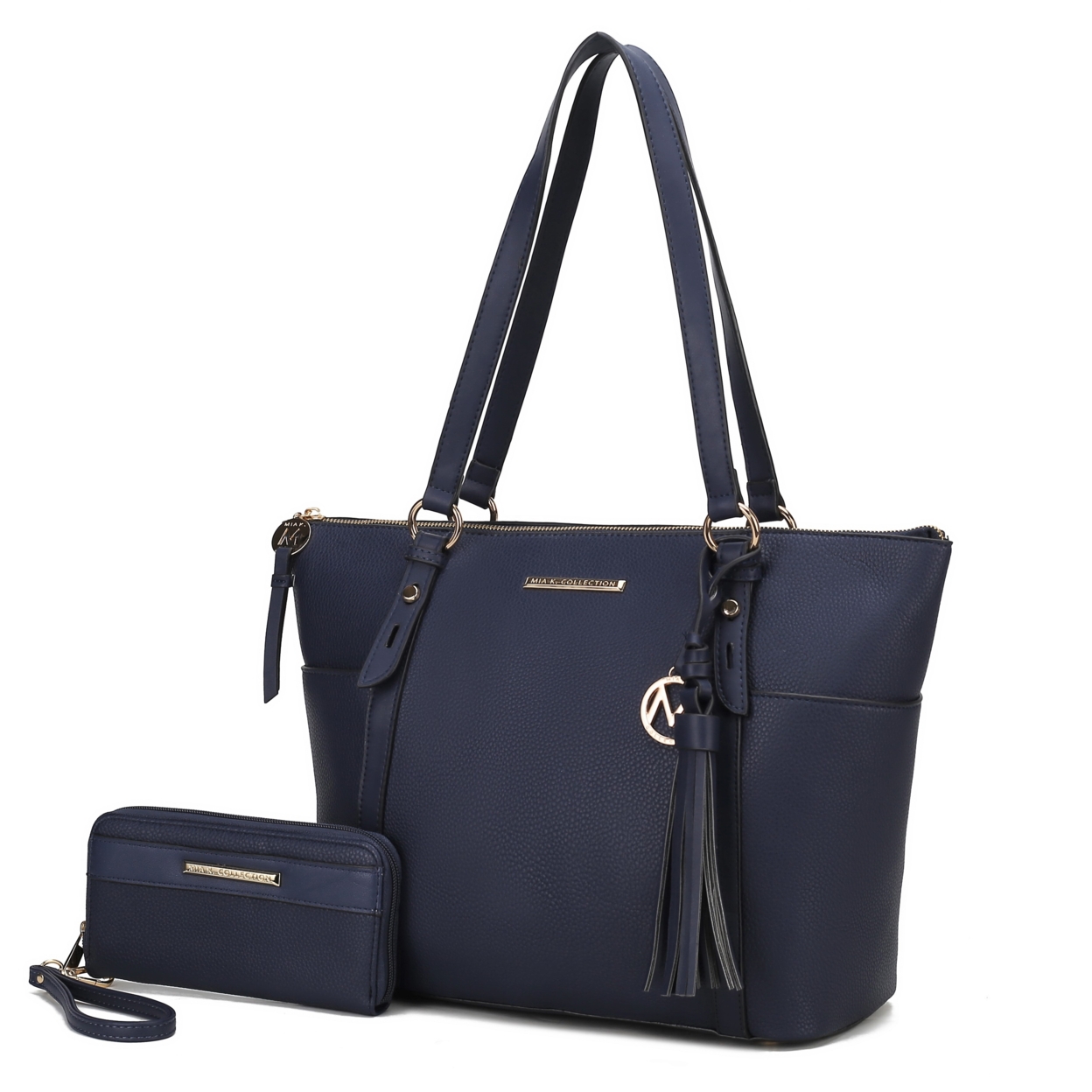 MKF Collection Gloria Vegan Leather Women's Tote Bag By Mia K With Wallet -2 Pieces - Navy