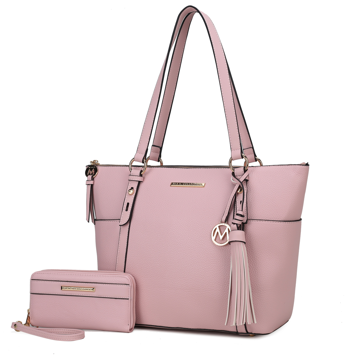 MKF Collection Gloria Vegan Leather Women's Tote Bag By Mia K With Wallet -2 Pieces - Pink